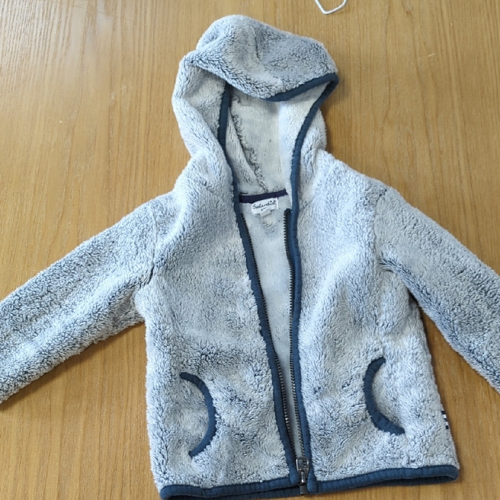 Splendid Gray and Blue Puffer Jacket with Hood